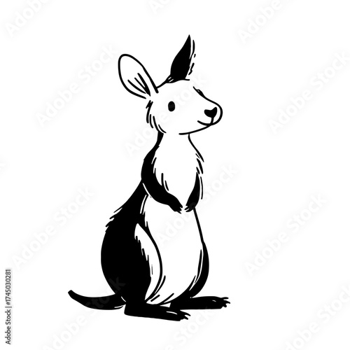 Wallaby. Wallaby simple black and white line art vector logo