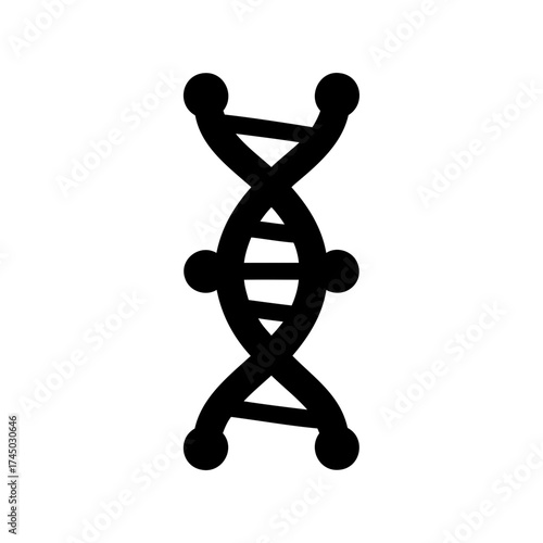 A stylized black and white depiction of a DNA double helix symbol