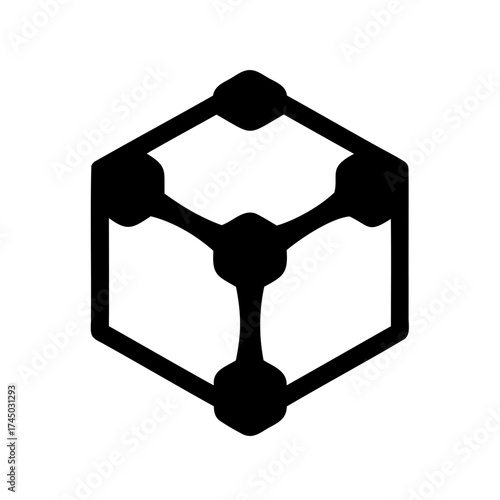 Stylized black molecular structure represented by a cube with rounded edges