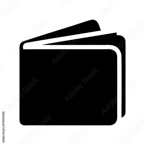 Simple black and white glyph of an open book with curled pages