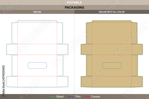 Tissue box dieline, detailed packaging layout with accurate printing design, editable vector format, and professional die line structure for product display branding