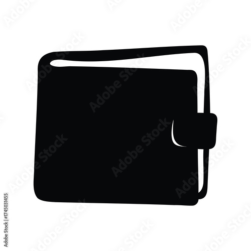Stylized depiction of a simple black wallet, rendered in vector format