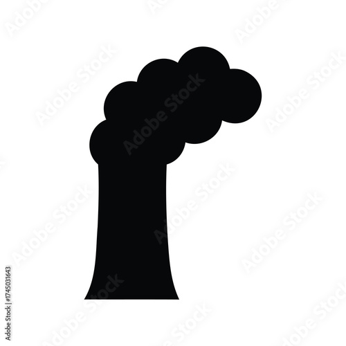 Black silhouette of a factory or plant chimney emitting pollution and smog