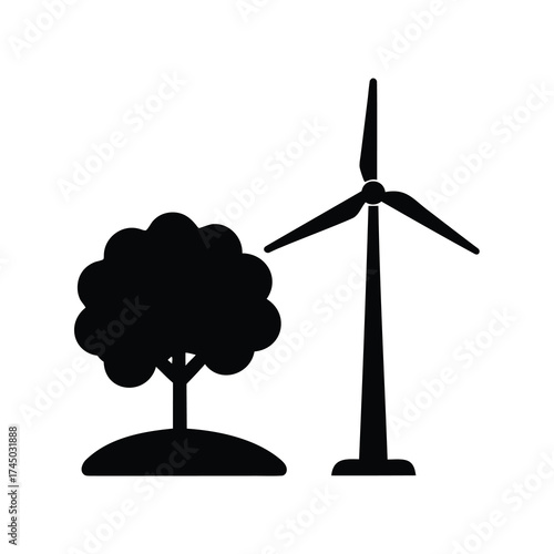 Wind turbine and tree icon representing sustainability and renewable energy sources