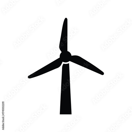 A minimalist black and white illustration of a modern wind turbine system