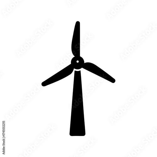 A minimalist black and white illustration of a wind turbine concept