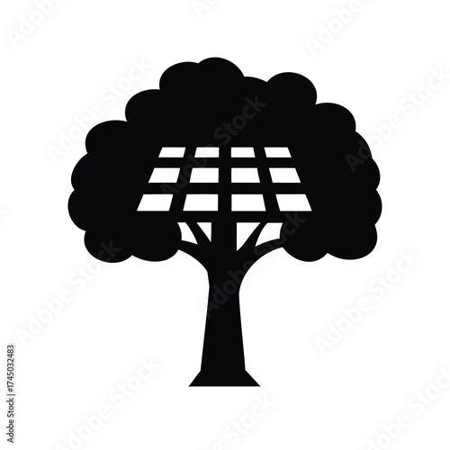 Abstract conceptual digital tree with a grid canopy symbolizing nature and technology