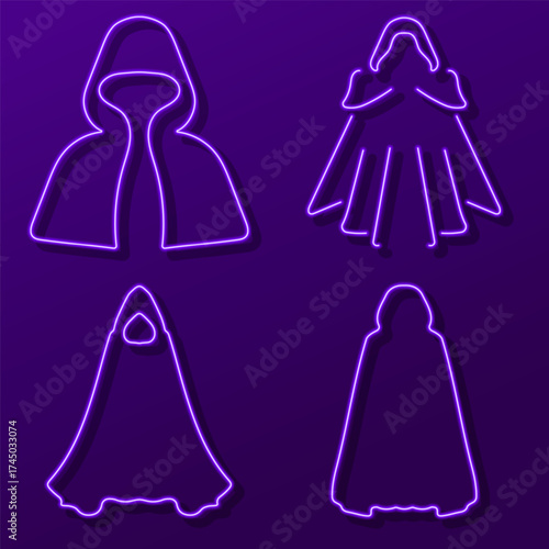 dark robes group of neon icons, vector illustration on black background.