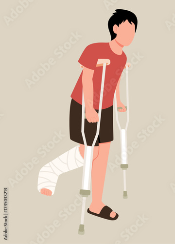 A man with a broken leg use crutches to get around