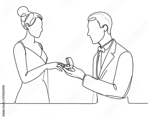  Continuous one line drawing of love marriage marriage symbol. Man giving proposal to 