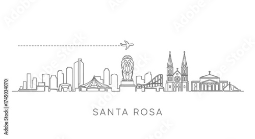 Santa Rosa Skyline with Lion Statue and Airplane