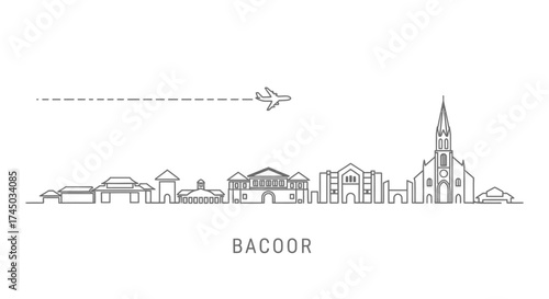 Bacoor Skyline Line Art with Airplane