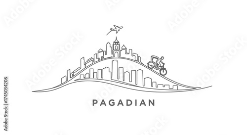 Pagadian City Skyline with Airplane and Tricycle Illustration
