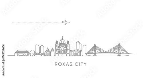 Roxas City Philippines Skyline with Airplane Travel Icon