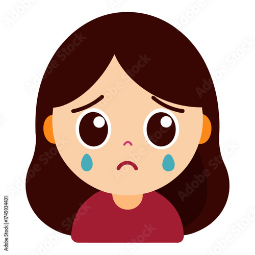 Cartoon illustration of a sad girl with tears a symbol of emotional distress and vulnerability