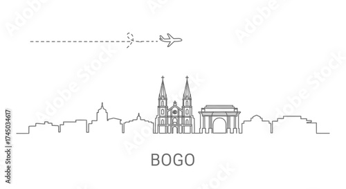Bogo Skyline Cityscape with Airplane Travel Icon