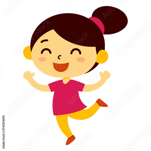 Happy cartoon girl jumping with joy excitement and cheerful expression vector illustration