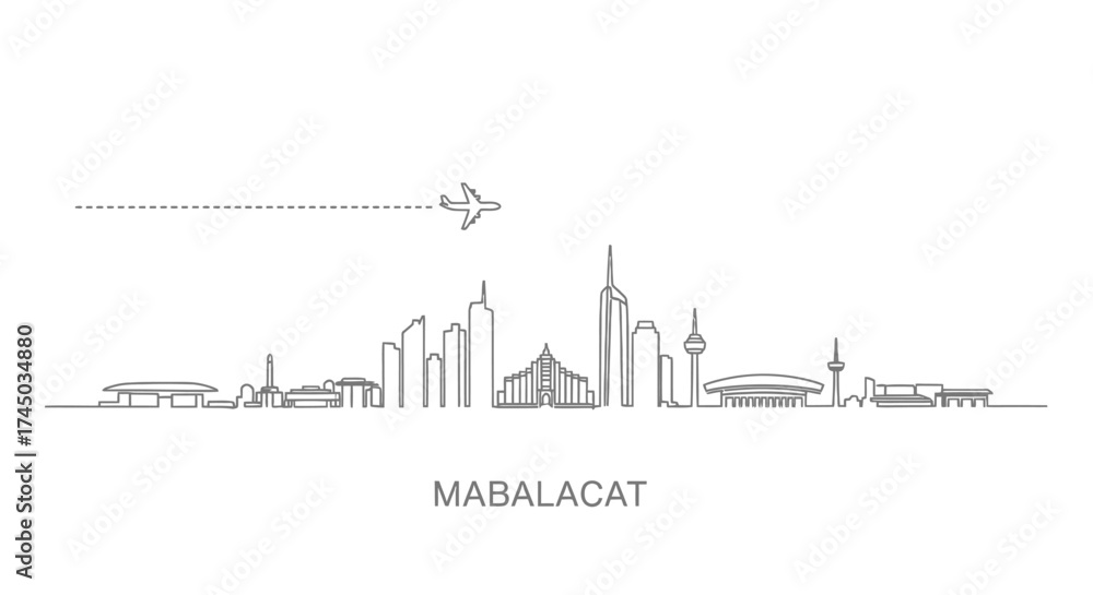 Fototapeta premium Mabalacat City Skyline with Airplane Icon