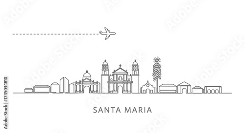 Santa Maria Skyline with Airplane Travel