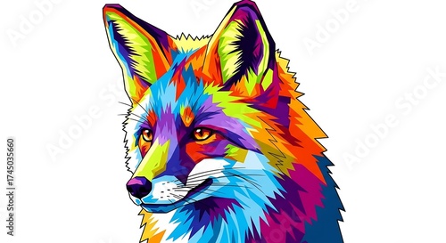 Vibrant Geometric Pop Art Fox Head Illustration