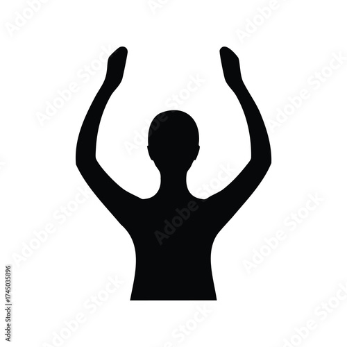 A silhouette of a person with arms raised in celebration or worship