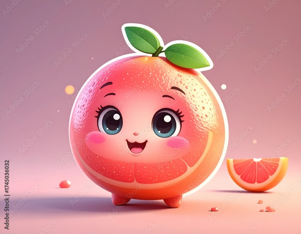 Fototapeta premium Citrus digital grapefruit character