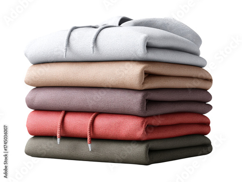Stylish stack of cozy hoodies in neutral tones, perfect for apparel design mockups, branding, or showcasing your clothing line, ideal for e-commerce and fashion campaigns
