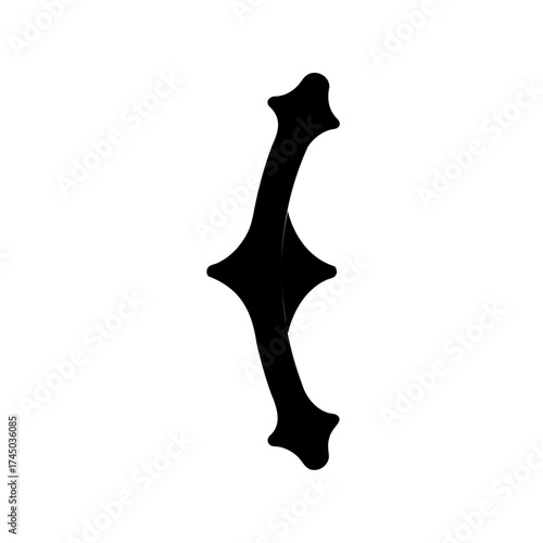 Abstract black gothic glyph on a white background resembles an elongated teardrop