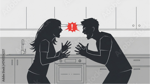 Silhouette of Couple Arguing Vector Illustration – Relationship Conflict and Emotion Concept