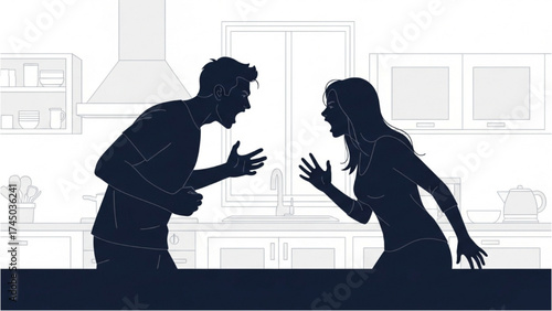 Silhouette of Couple Arguing Vector Illustration – Relationship Conflict and Emotion Concept
