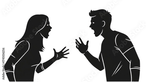 Silhouette of Couple Arguing Vector Illustration – Relationship Conflict and Emotion Concept
