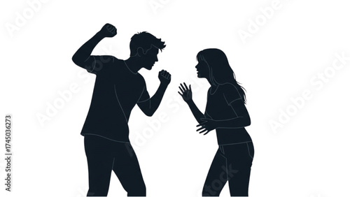 Silhouette of Couple Arguing Vector Illustration – Relationship Conflict and Emotion Concept