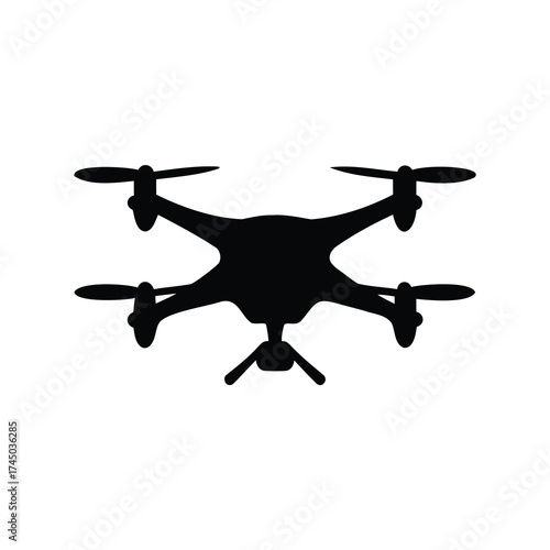 Simple flat vector silhouette illustration of a drone against a white background