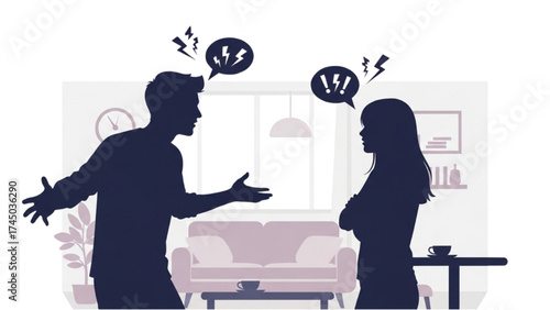 Silhouette of Couple Arguing Vector Illustration – Relationship Conflict and Emotion Concept