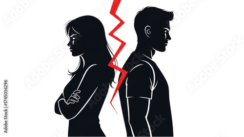 Silhouette of Couple Arguing Vector Illustration – Relationship Conflict and Emotion Concept