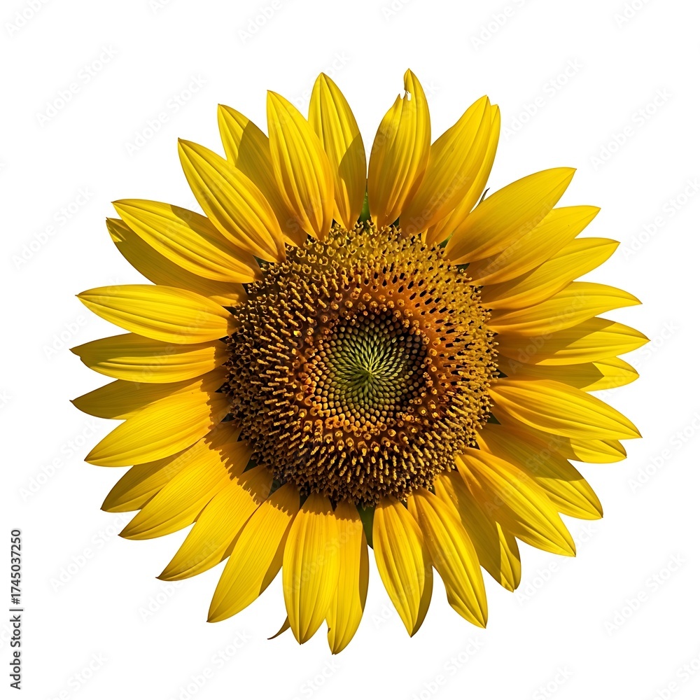 Fototapeta premium Vibrant yellow sunflower isolated on white background, showcasing intricate details.