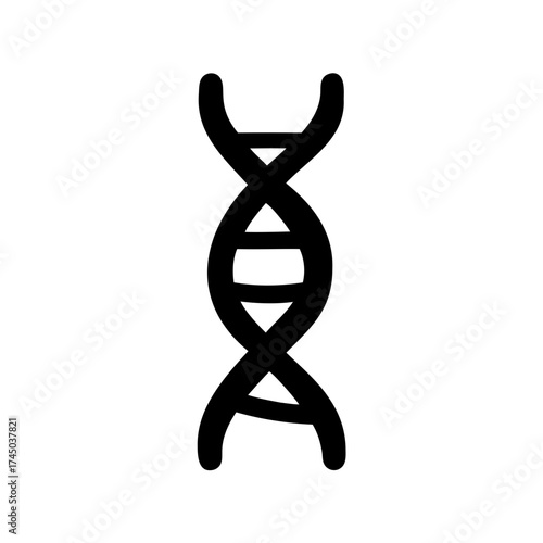 A minimalist and stylized black DNA double helix on a white background
