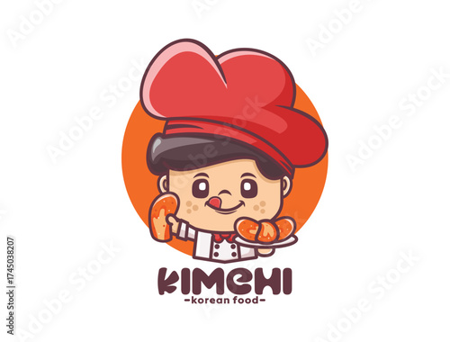 cute chef cartoon with kimchi