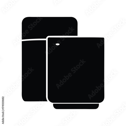 Modern minimalist illustration of a smart refrigerator with a touchscreen interface panel