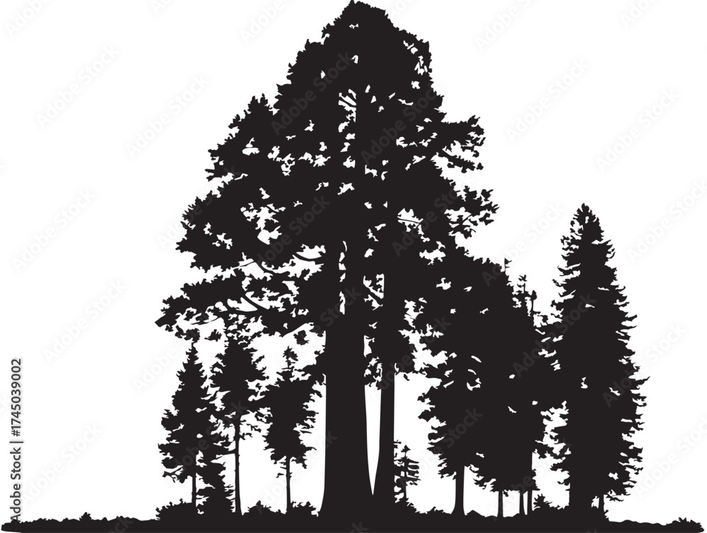 Fototapeta premium Majestic Redwood Tree Silhouette Design 2D Vector Artwork