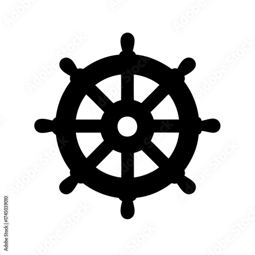 Silhouette of a ship wheel steering equipment navigation symbol in black