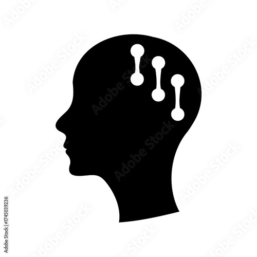 Human head with neural network connection, intelligence and artificial technology concept