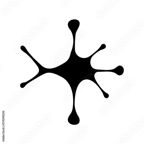 Abstract black organic shape with blob like projections on a white background