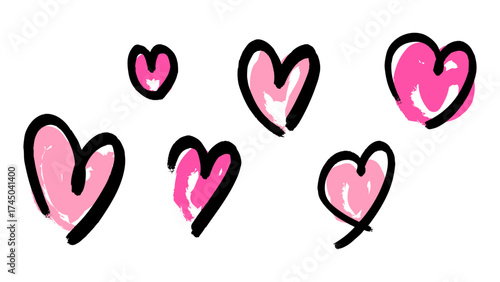 愛と感情を表現するかわいい手描き風ハートの線画イラスト素材セット