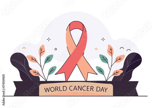 Coral and peach awareness ribbon with foliage and text leaves