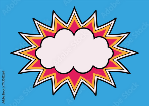 Comic explosion speech bubble with pink yellow and white layers pop art graphic