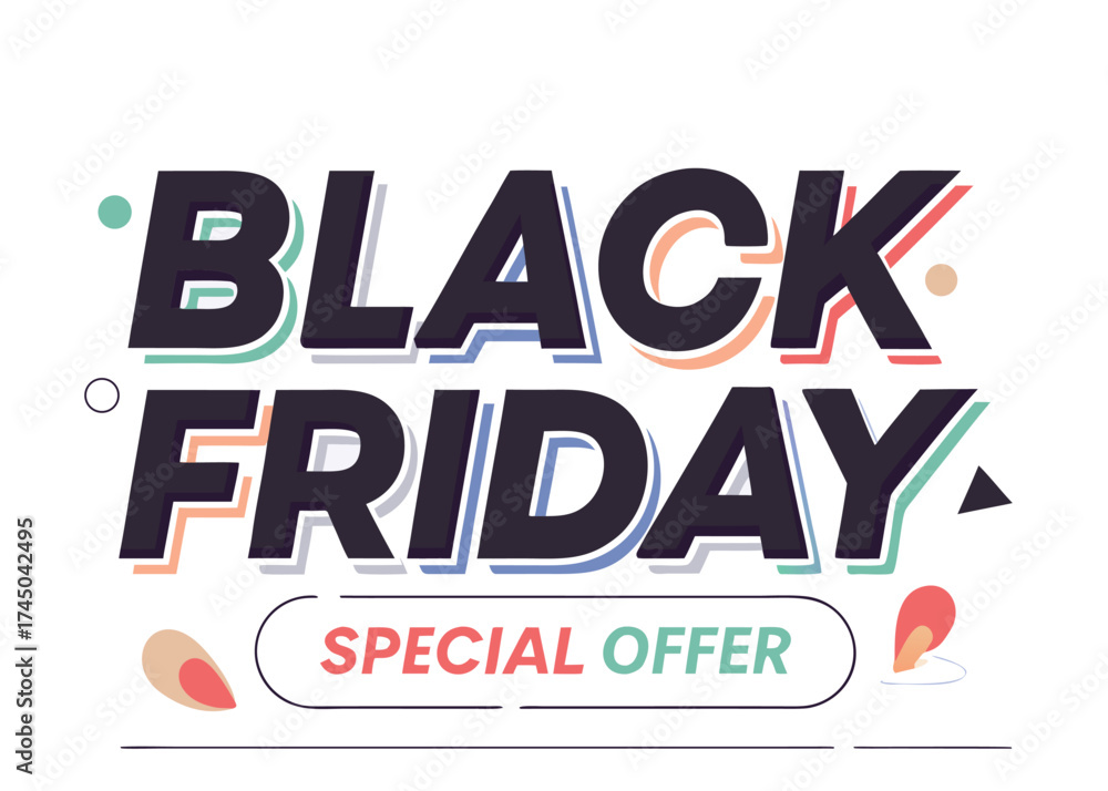 Obraz premium Black Friday sale announcement with colorful abstract shapes offer text