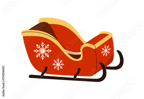Sleigh for Christmas holiday. Traditional festive transport, Santa Claus vehicle. Empty sled, winter seasonal sledge for delivery, Xmas ride. Flat vector illustration isolated on white background