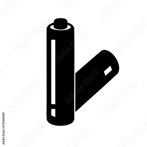 Two cylindrical batteries, one standing and one lying down, depicted in black silhouette