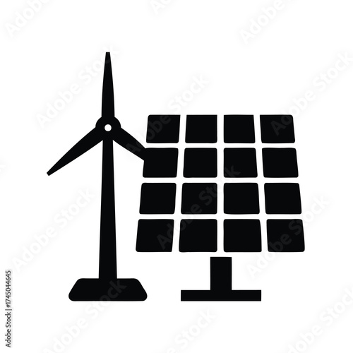 Clean energy and renewable resources, wind and solar power combination icon